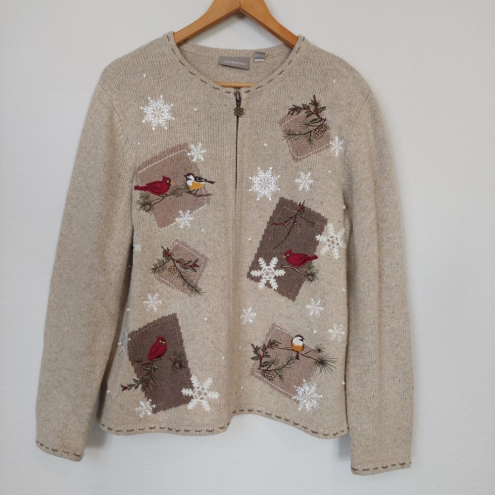 Croft & Barrow Silk Blend‎ Cardinal Winter Zip Cardigan Sweater Tan Size Medium